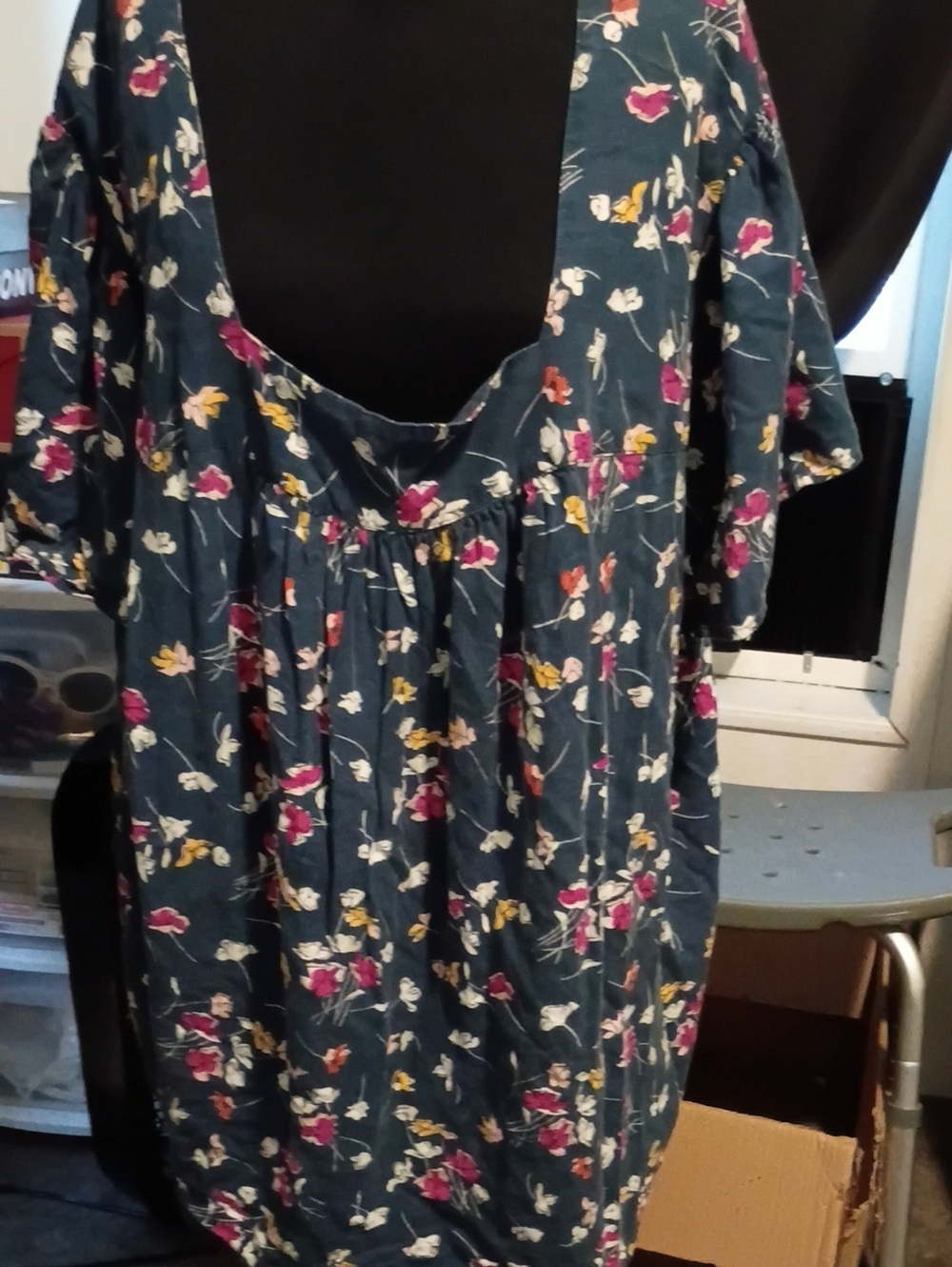 Terra & Sky Teal Floral Scoop Neck Tunic with Pink & Yellow Blooms